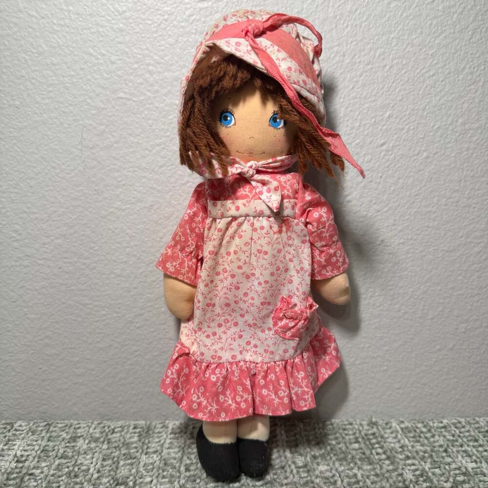 Vintage Knickerbocker Miss Sunny Bunch Rag Doll with Pink Floral Dress
